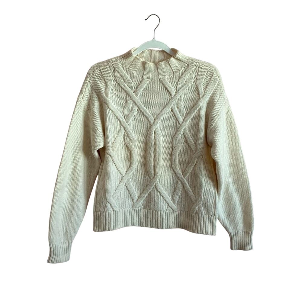 Everlane Minimal Chic 100% Wool Mock Neck Cable Knit Casual Pullover Sweater